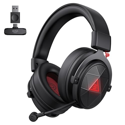 EKSA E900X 5.8G Wireless Gaming Headset with Micphone for PC PS4, PS5, Computer, Laptop - Dual Mic ENC Call Noise Cancelling Headphones - 7.1 Srround Sound - Over Ear Headphones for TV, Music, Meeting - color: 5.8G Wireless Black