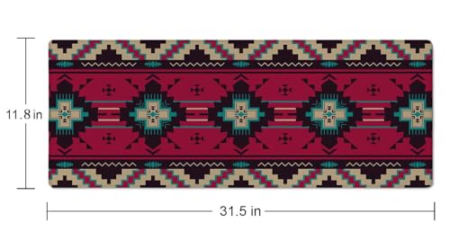 Southwest American Ethnic Pattern Desk Mat, Extended Big Mouse Mat for Home and Office, Large Gaming Mousepad Laptop Keyboard Mat with Non-Slip Rubber Base, Stitched Edges (31.50"x11.8"x0.12") - color: Southwest American Ethnic Pattern