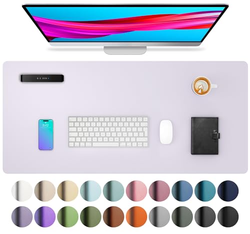 Aothia Large PU Leather Desk Pad Protector – Non-Slip Mouse Pad & Writing Mat for Office/Home, Waterproof, Easy to Clean (Soft Lavender, 23.6" x 13.7") - color: Soft Lavender, size: 23.6" x 13.7"