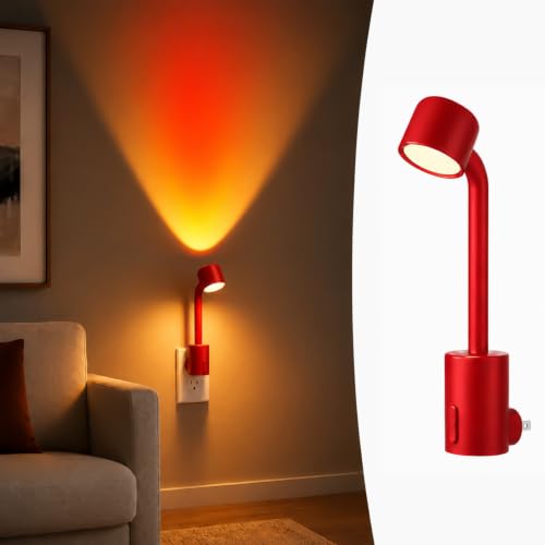 Modern LED Sunset Projector Night Light with Button Switch, Plug into Wall Halo Lamp with 3 Colors & Dimmable Brightness, Aesthetic Room Decor for Bedroom Bedside, Home Decor, Gaming Room