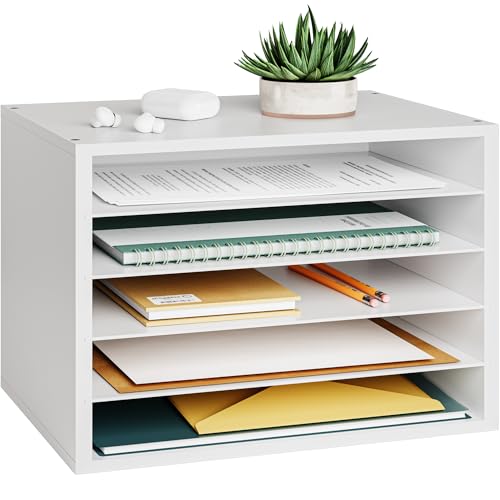 Ballucci 5 Tier Paper Organizer Letter Tray, Wood Desk File Organizer with Adjustable Shelves, Home Office School Letter/A4 Mail Sorter Magazine Holder - White - color: White, size: 5 Tier Standard