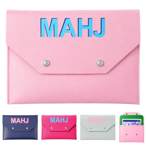 Leather Mahjong Card Clutch Holder Pouch for Cards Mahjong Accessories Protective Cover Case with Secure Closure Gift for Lover Playing Game Night(7x5 Inch,Light Pink) - color: Light Pink, size: 7x5 Inch, style: Solid Color