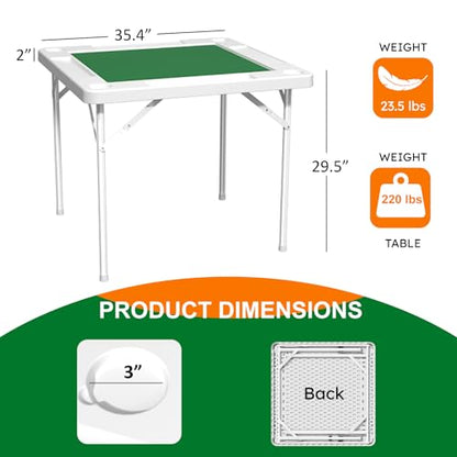 Mahjong Table, 35.4" Square Folding Card Table with Green Felt, Chip Trays, 4 Cup Holders, Multi-Game, Domino and Poker Tables for 4 Players, Portable Foldable Tables for Jigsaw Puzzles - color: White