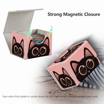 Strong Magnet Card Case Deck Box Mtg Card Box Playing Card Box Tcg Up to 200 Cards Creative Pattern Trading Card Storage Box for Collectible Card Games, Cute Big Eyes Black Cat - color: Cute Big Eyes Black Cat