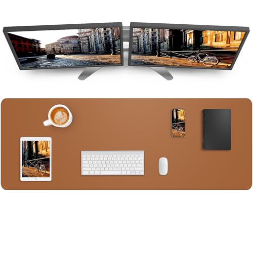 Leather Desk Pad Protector, Mouse Pad, Office Desk Mat, Non-Slip PU Leather Desk Blotter, Large Desk Mat, Waterproof Keyboard Mat for Office/Home/Decor (Light Brown, 55" x 17") - color: Light Brown, size: 55" x 17"
