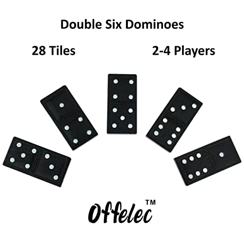 Offelec Wooden Double 6 Domino Set - 28 Tiles Black Dominoes for Kids, Adults, and Family Games Night | Ideal for 2-4 Players | Perfect for Classroom, Party, Travel, and Gifting | Classic Board Game - color: 1 Pack Double 6 Domino