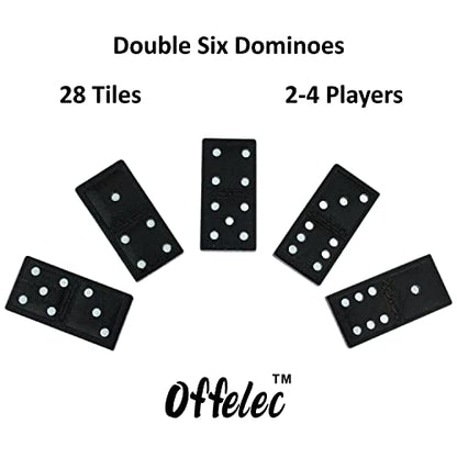 Offelec Wooden Double 6 Domino Set - 28 Tiles Black Dominoes for Kids, Adults, and Family Games Night | Ideal for 2-4 Players | Perfect for Classroom, Party, Travel, and Gifting | Classic Board Game - color: 1 Pack Double 6 Domino