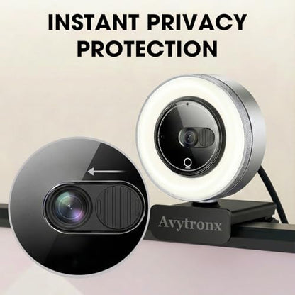 2K Webcam for PC with Microphone & Built-in Light, USB Computer Camera for PC/Laptop/Mac/Monitor, Streaming Webcam with Privacy Cover for Zoom/Skype/Teams/Video Calling/Conference/Online Classes