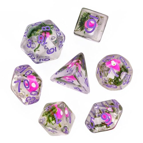 UDIXI Mushroom DND Dice Resin Polyhedral Dice Set for D&D RPG Tabletop Game | Velvet Storage Bag, DM Gift, for Dungeons and Dragons Role Playing Games Board Games - color: Mushroom Seaweed