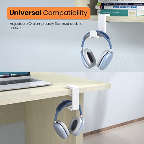 3in1 Rotating Headphone Holder - EURPMASK 3in1 PC Gaming Headset Holder w/Detachable Controller Holder, Adjustable Clamp-on Headset Stand,Headphone Hanger Hook Under Desk w/Cable Clip Organizer - color: Gaming Combo White