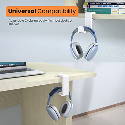 3in1 Rotating Headphone Holder - EURPMASK 3in1 PC Gaming Headset Holder w/Detachable Controller Holder, Adjustable Clamp-on Headset Stand,Headphone Hanger Hook Under Desk w/Cable Clip Organizer - color: Gaming Combo White