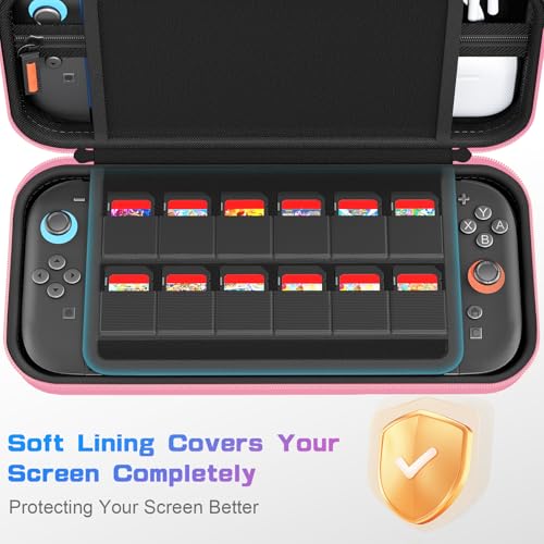 daydayup Switch Carrying Case Compatible with Nintendo Switch 2, with 24 Games Cartridges Protective Hard Shell Travel Carrying Pouch DS Case Pink - color: Pink, size: 2025-Inch