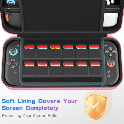 daydayup Switch Carrying Case Compatible with Nintendo Switch 2, with 24 Games Cartridges Protective Hard Shell Travel Carrying Pouch DS Case Pink - color: Pink, size: 2025-Inch