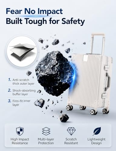 20" Hard Shell Carry-On Luggage Zipperless Suitcase, White | Aluminum Frame, Lightweight, PC Hardshell, TSA Lock, 360° Spinner Wheels, Airline Approved Carryon - color: White