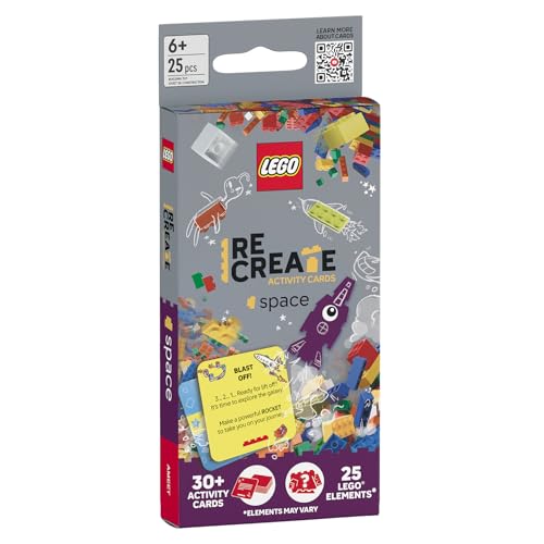 LEGO Recreate Activity Cards – Space | Outer Space Building Game with 30+ Activity Cards & 25 LEGO Elements | Ages 6+ - style: Space