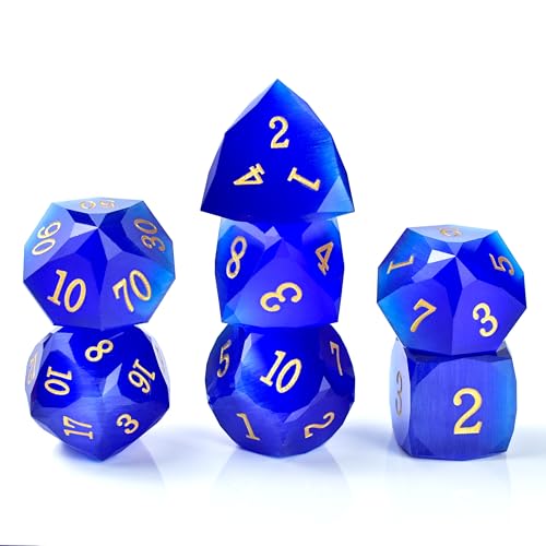Prism Gemstone Dice Set D&D, Crystal Glass Dice Set, 7-Piece MultiFaceted Diamond-Cut Glass Gem DND Dice, Polyhedral RPG Dice for Dungeons and Dragons RPG MTG Role Playing Games - color: Pm-saphire Blue