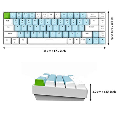 Qisan Mechanical Gaming Keyboard Dual Mode 2.4G/BT Wireless Keyboard with Blue Switch Mini Design (60% Keyboard) 68 Keys Computer Keyboard US Layout | Gaming Pc | Wireless Gaming Keyboard - color: Blue Switch Blue & White Combo Color