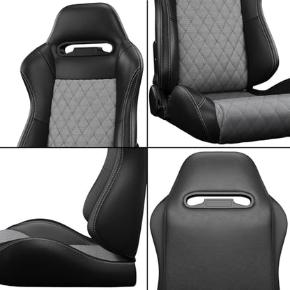 2 Pcs Adjustable Universal Racing Seats with Double Sliders, Reclinable Bucket Seats Plaid, 1 Pair of Sport Seats for Vehicles (Black T) - color: Black T