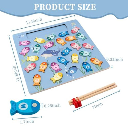 Magnetic Fishing Game for Toddlers, Wooden Alphabet Puzzle Maze Board, Preschool ABC Uppercase Lowercase Letter Matching Game, Montessori Educational Fine Motor Skill Toy for Boy Girl Kids - style: fishing alphabet puzzle