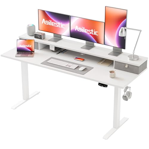 Agilestic 63 x 24 Inches Electric Standing Desk with 2 Storage Drawers, Stand Up Desk Adjustable Height, Sit and Stand Computer Table with Splice Board, White - color: White, size: 63 x 24 Inches with 2 drawers