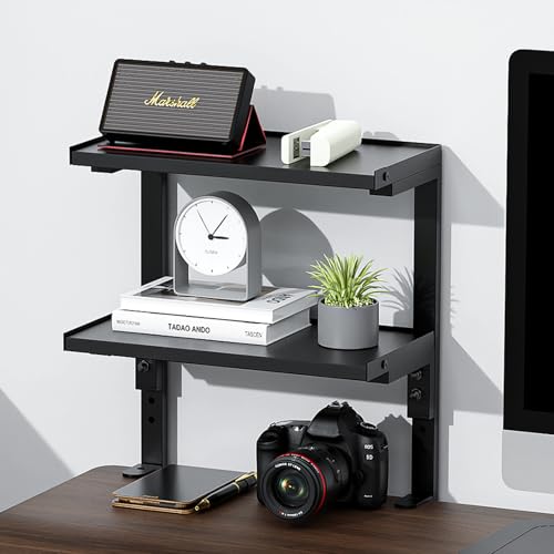 2-Tier Desk Shelf, Black | Desk Organization Expandable Clamp on Desk Shelf Desktop Accessories for Offices and Game Rooms - color: Black