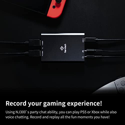 NJ300 HDMI Capture Card, 4K60 Passthrough, 1080P60 Recording, Plug & Play, Low Latency Streaming for Switch 2, PS5, Xbox, PC & Mac. Supports Party Chat Capture.