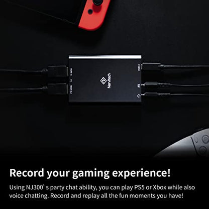 NJ300 HDMI Capture Card, 4K60 Passthrough, 1080P60 Recording, Plug & Play, Low Latency Streaming for Switch 2, PS5, Xbox, PC & Mac. Supports Party Chat Capture.