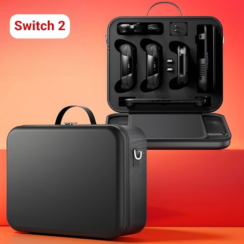 QUBAMG Switch 2 Carrying Case for Nintendo Switch 2 (2025), Large All in One Hard Travel Case with 21 Game Card Slots, Portable Protective Carry Bag for 2 Pro Controllers and Other Accessories, Black - color: Switch 2 Black 2 Pro Controllers