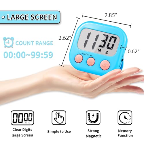 Timer for Kids Teachers Supplies Digital Kitchen Timers for Cooking Large Magnetic Classroom Timer 2Pack-White Blue - color: Blue White