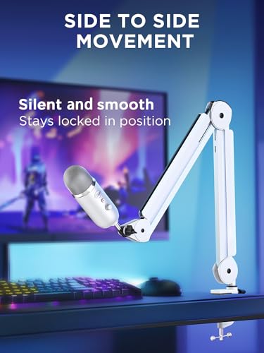 InnoGear Mic Arm Microphone Boom Arm Cable Management for Blue Yeti, White | Desk Mount, for Shure Fifine, Professional Appearance, Extendable, Horizontal Reach 32.3", 3.5 lb Weight Capacity, Heavy-Duty - color: White, style: Standard Clamp