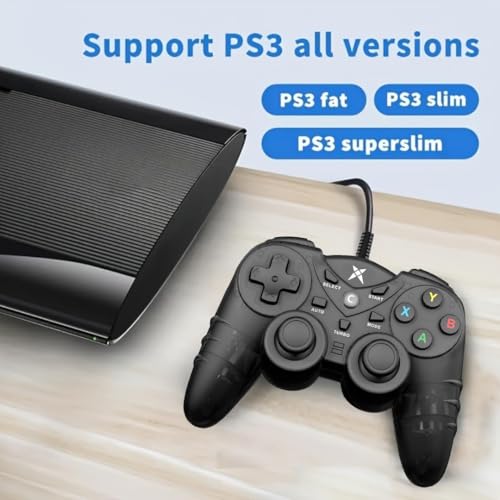 NBCP Wired PS3 PC Game Controller TV Box USB Steam Gamepad joystick Joypad with Dual Vibration Feedback Turbo Trigger for Windows 7/8 /8.1/10/ Laptop - color: Black for Wired PC