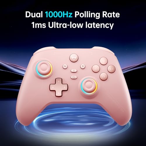 Machenike G3V2 Bluetooth Controller for Pc/Switch/Ios/Android, Hall Effect Joysticks, RGB Lighting Gaming Controller,2 Programmable Buttons,1000mah Battery With Charging Station, Pink - color: Pink PE UG
