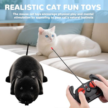 Remote Control Rat Mouse Cat Toy Realistic RC Fake Rat Mouse Toy Flocking Wireless Funny Chasing Electronic Interactive Cat Toys Prank Joke Scary Trick Rats for Cats Dogs Novelty (Black) - color: Black