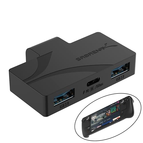 SABRENT USB-C 3-Port Gaming Hub for Steam Deck, PD (HB-STDK) | 5Gbps USB 3.2; dual USB-A ports; PD charging; compact; for Steam Deck & handhelds