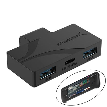 SABRENT USB-C 3-Port Gaming Hub for Steam Deck, PD (HB-STDK) | 5Gbps USB 3.2; dual USB-A ports; PD charging; compact; for Steam Deck & handhelds