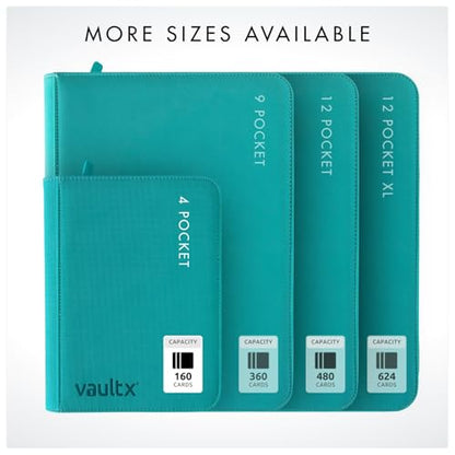 Vault X 4 Pocket Zip Trading Card Binder 160 Cards Exo-Tec (Teal) | Holds 160 standard-size TCG cards in 20 side-loading 4-pocket pages. Padded, water-resistant Exo-Tec cover. - color: Teal