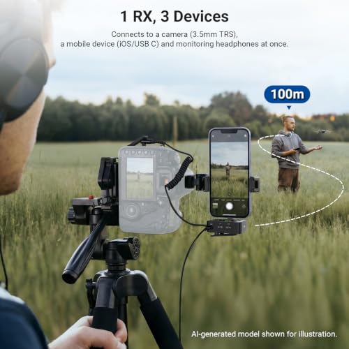 NEEWER CM26 Pro AI Wireless Microphone Compatible with iPhone Android Phone Camera PC, Lavalier Lapel Mic DSP/MCU Noise Cancellation Mute Gain Low Cut 48KHz/24Bit 88dB SNR 50H Battery 100m Range