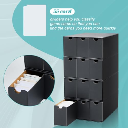 Cholemy Trading Card Storage Box Card Organizer 15000+ with 70 Cardboard Storage Divider, Label Sticker for Collection Compatible with Tcg, Sport Cards(4 Row, 3 in A Row,Black) - size: 4 Row, 3 in a Row