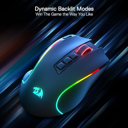 Redragon M612 Wireless RGB Optical Gaming Mouse 8000 DPI Remapping Keys | Cable-Free 0 Delay, Redefine Keybinding Macro, Vibing Backlight, Ergonomic Grip Body Comfort - color: Black, style: Wireless
