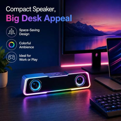 RGB Computer Soundbar Speakers for PC USB Desktop Stereo Speaker Gaming | Dual drivers deliver balanced stereo sound with enhanced clarity for music, gaming, movies and calls.