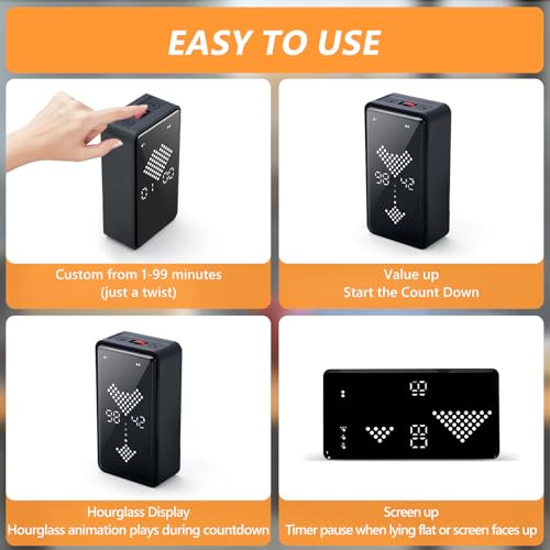 GuDoQi Digital Hourglass Pomodoro Timer, Magnetic 1-99 Mins Adjustable Rechargeable Digital Countdown ADHD Timer, Mute/Low Volume/High Low Volume Modes for Work, Study, Back to School, Kitch, Black - color: Black