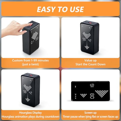 GuDoQi Digital Hourglass Pomodoro Timer, Magnetic 1-99 Mins Adjustable Rechargeable Digital Countdown ADHD Timer, Mute/Low Volume/High Low Volume Modes for Work, Study, Back to School, Kitch, Black - color: Black