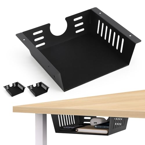 2 Pack Under Desk Shelf - Black Desk Shelf for Office Tables & Workstations（8Inch） - size: 8 inch 2 Pack
