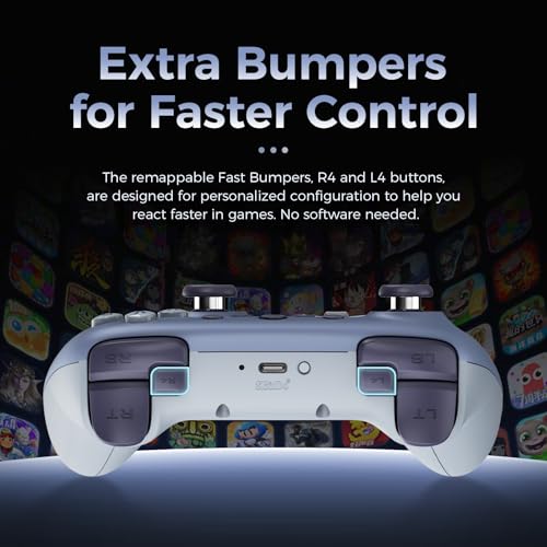8BitDo Ultimate 2C Wireless Controller for Windows PC&Android, Blueberry | Gamepad with Hall Effect Joysticks and Hall Triggers, 1000Hz Polling Rate, Remappable L4/R4 Bumpers - color: Blueberry