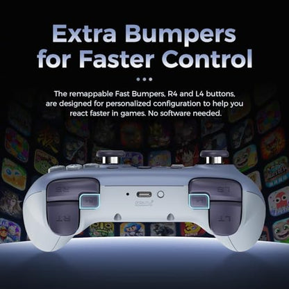 8BitDo Ultimate 2C Wireless Controller for Windows PC&Android, Blueberry | Gamepad with Hall Effect Joysticks and Hall Triggers, 1000Hz Polling Rate, Remappable L4/R4 Bumpers - color: Blueberry