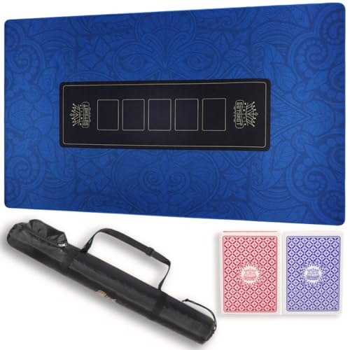 GUTSHOT Foldable Casino Quality Poker Mat | Water Resistant Poker Table Cloth, Soft Multi-Spandex | Waterproof, Noise-Free Gameplay | Includes Carrying Bag and 2 Gift Poker Card Packs - color: Blue 47 X 27 Inch