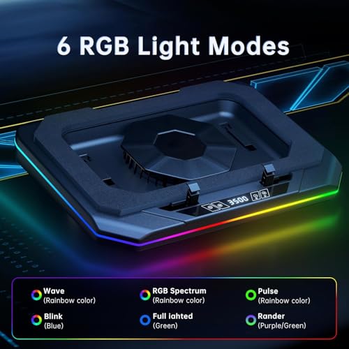 Cooling Pad for Lenovo Legion 5-15ACH6 Gaming Laptop Cooler with Powerful Turbo Cooling Fan Can Fast Cooling CPU+GPU 40°C, Variable Speed,6 RGB Light Mode,Touch Control, LCD Screen, 3 USB-A Port
