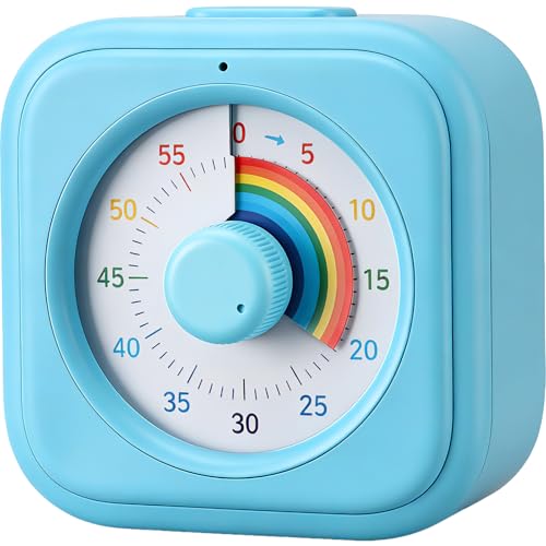 Rainbow Visual Timer for Kids, 60 Minute Silent Countdown Clock with Color Disk, Time Management Tool for ADHD, Classroom, Kitchen, Office, Study, Pomodoro - color: Blue-rainbow