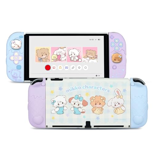 GeekShare Protective Case for Switch OLED,Slim Cover Case Compatible with Switch OLED Separable Soft Silicone Protective Shell for Joy Con with 2 Thumb Grip Caps - Mikko Sweet Thoughts - color: Pink&Blue, size: For Switch OLED