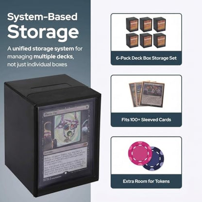 Commander Deck Boxes, 6-Pack, Magnetic Closure, Durable （Black） | Holds 100 double-sleeved cards; stackable; secure magnets; perfect for MTG. Durable, water-resistant, travel-friendly. - color: Black, size: 600+